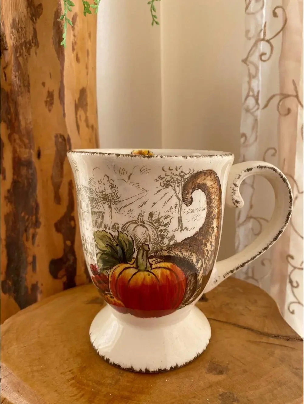 Fall Pumpkin Ceramic Coffee Mug with Sculpted Handle
